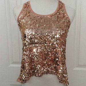 LOVE TEASE Rose Sequin Tank Top, Racer Back Size M